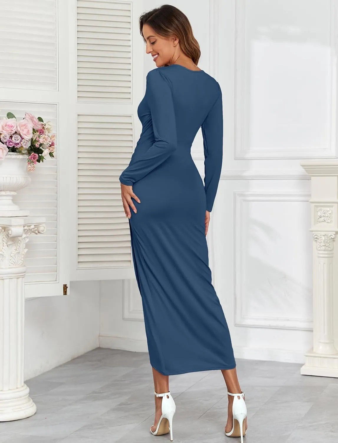 2025 Womens Maternity Wrap Dress V Neck Ruffle Sleeves Semi Formal Baby Shower Photoshoot Party Cocktail Pregnancy