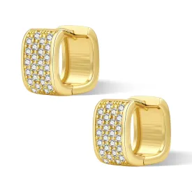 925 Sterling Silver Earrings for Women 14K Gold Plated Hoop, ALEXCRAFT Small Chunky Silver Earring for Trendy Women Cubic Zirconia Square Hoops Hypoallergenic Thick Huggie Earings