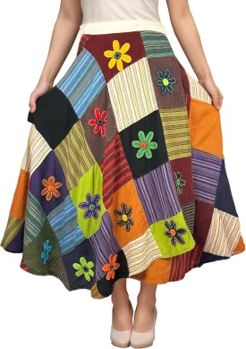 Agan Traders Women's 2025 Summer Boho Maxi Skirt for Fall Patched Tie Up High Waisted Long Skirt Bohemian Wrap Cover Up
