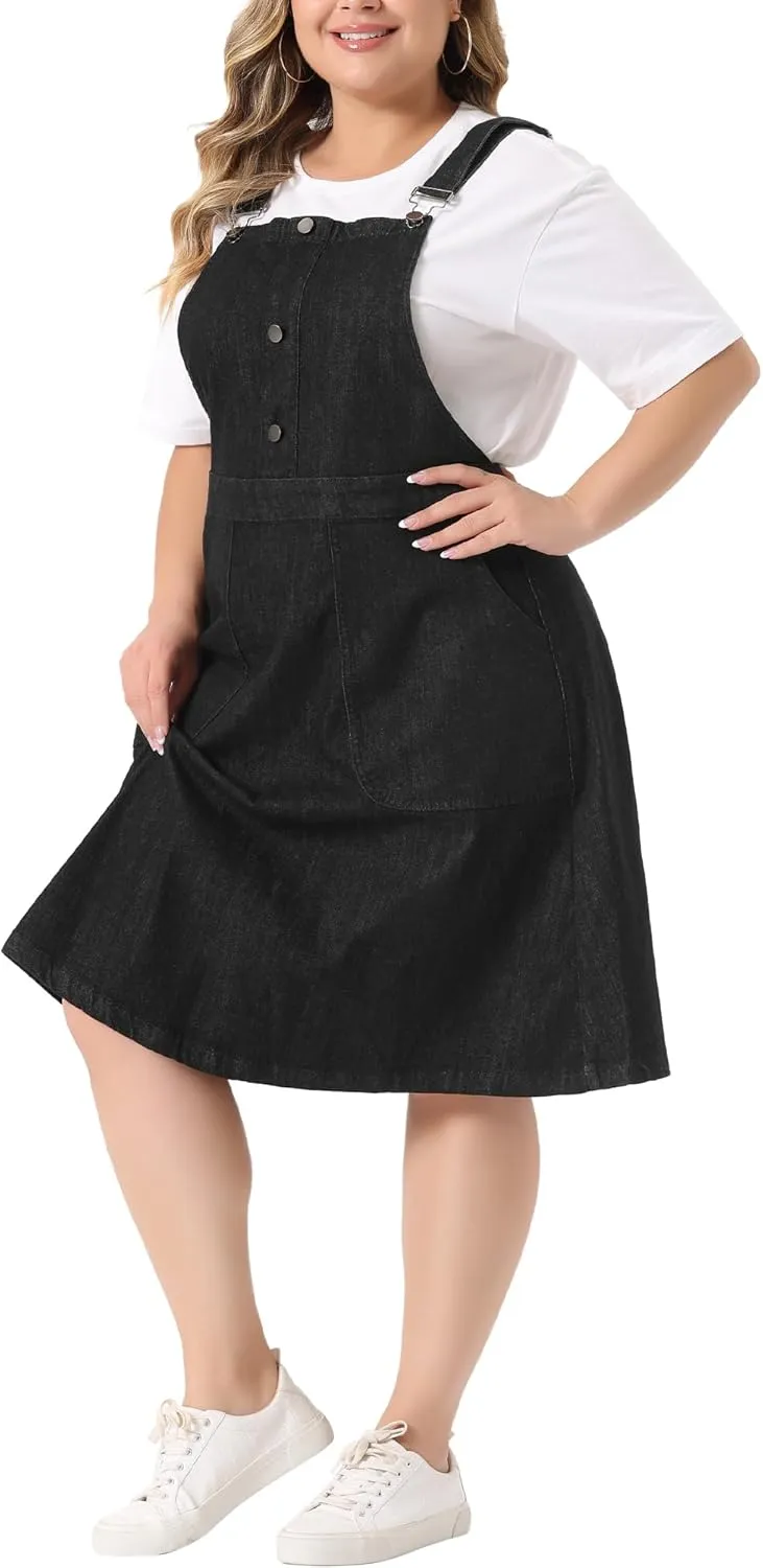 Agnes Orinda Plus Size Women's Denim Overall Dress Suspender Straps Adjustable Jeans Bib Skirts 2023 Summer