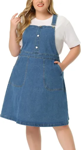 Agnes Orinda Plus Size Women's Denim Overall Dress Suspender Straps Adjustable Jeans Bib Skirts 2023 Summer