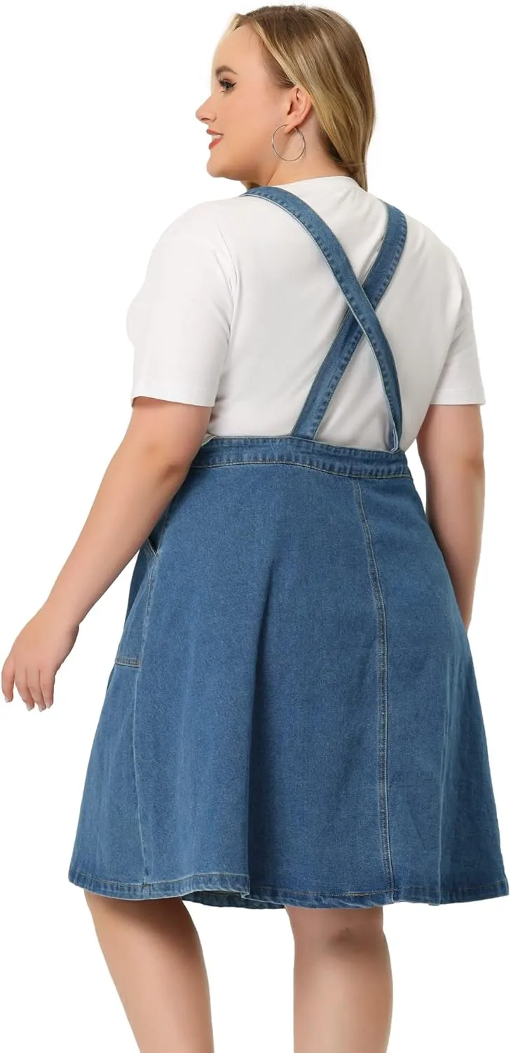Agnes Orinda Plus Size Women's Denim Overall Dress Suspender Straps Adjustable Jeans Bib Skirts 2023 Summer