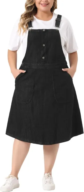 Agnes Orinda Plus Size Women's Denim Overall Dress Suspender Straps Adjustable Jeans Bib Skirts 2023 Summer