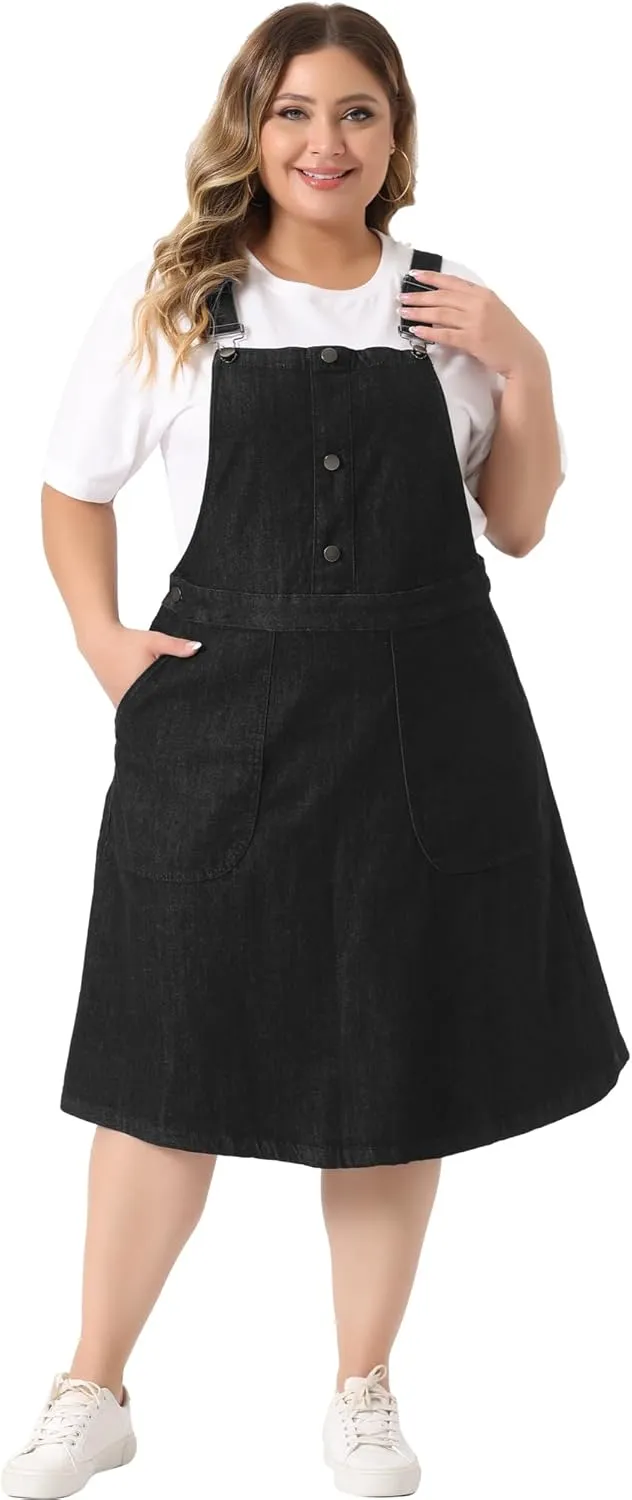 Agnes Orinda Plus Size Women's Denim Overall Dress Suspender Straps Adjustable Jeans Bib Skirts 2023 Summer