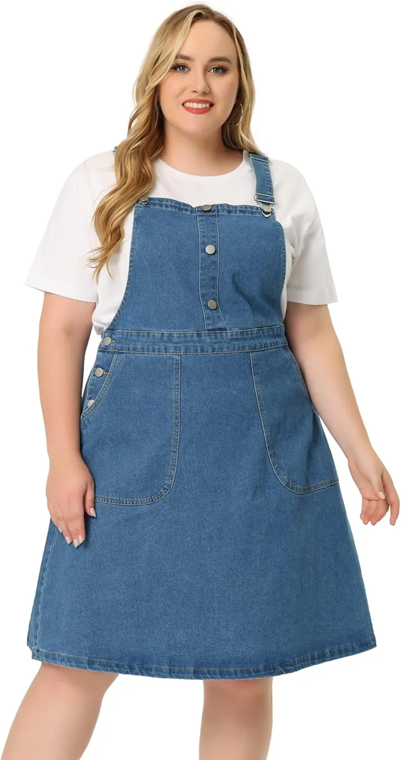 Agnes Orinda Plus Size Women's Denim Overall Dress Suspender Straps Adjustable Jeans Bib Skirts 2023 Summer