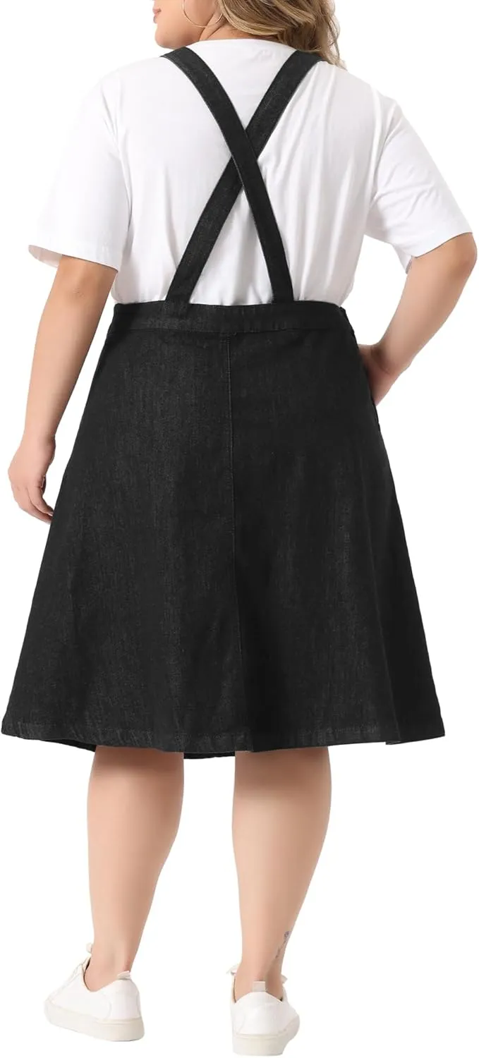 Agnes Orinda Plus Size Women's Denim Overall Dress Suspender Straps Adjustable Jeans Bib Skirts 2023 Summer
