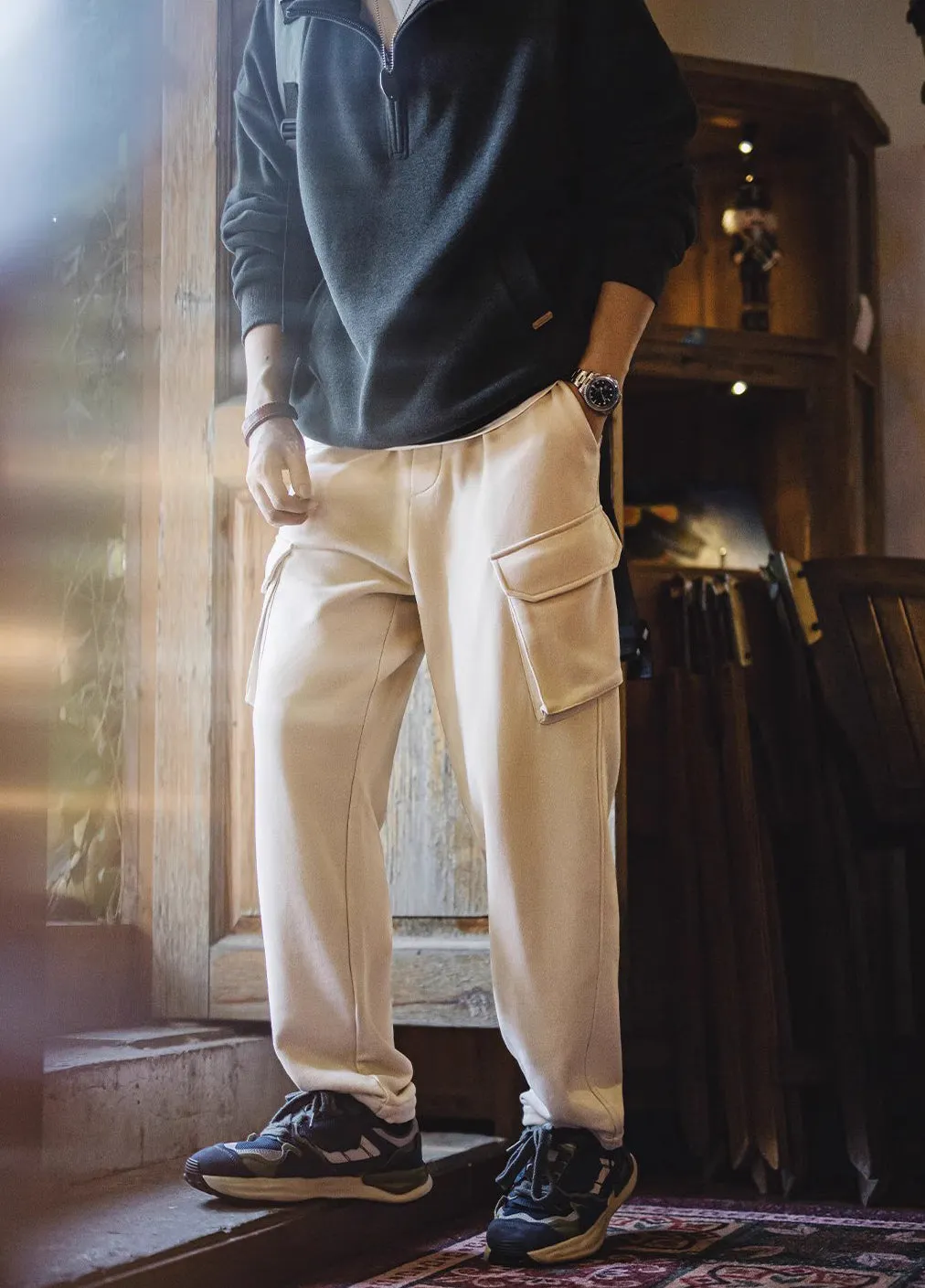 American Retro Multi-Pocket Sweatpants Elastic Waist Sports Men's Trousers