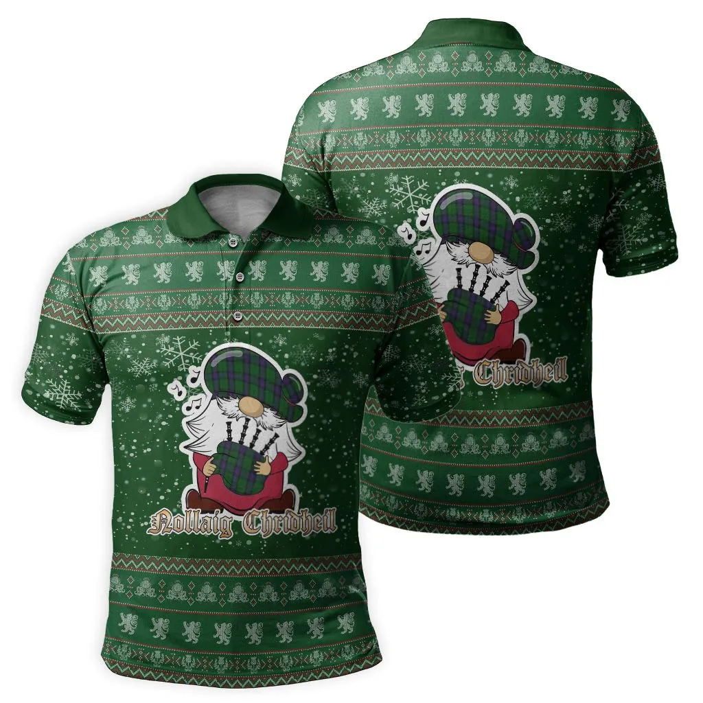 Armstrong Clan Christmas Family Polo Shirt with Funny Gnome Playing Bagpipes