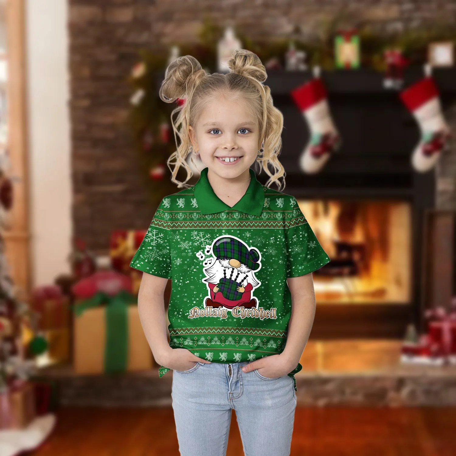 Armstrong Clan Christmas Family Polo Shirt with Funny Gnome Playing Bagpipes