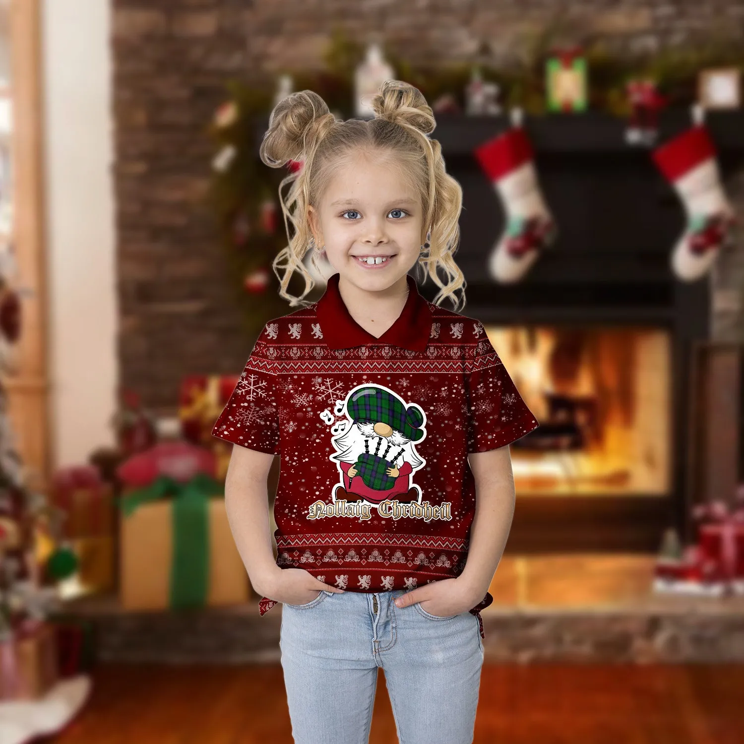 Armstrong Clan Christmas Family Polo Shirt with Funny Gnome Playing Bagpipes