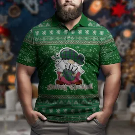 Armstrong Clan Christmas Family Polo Shirt with Funny Gnome Playing Bagpipes