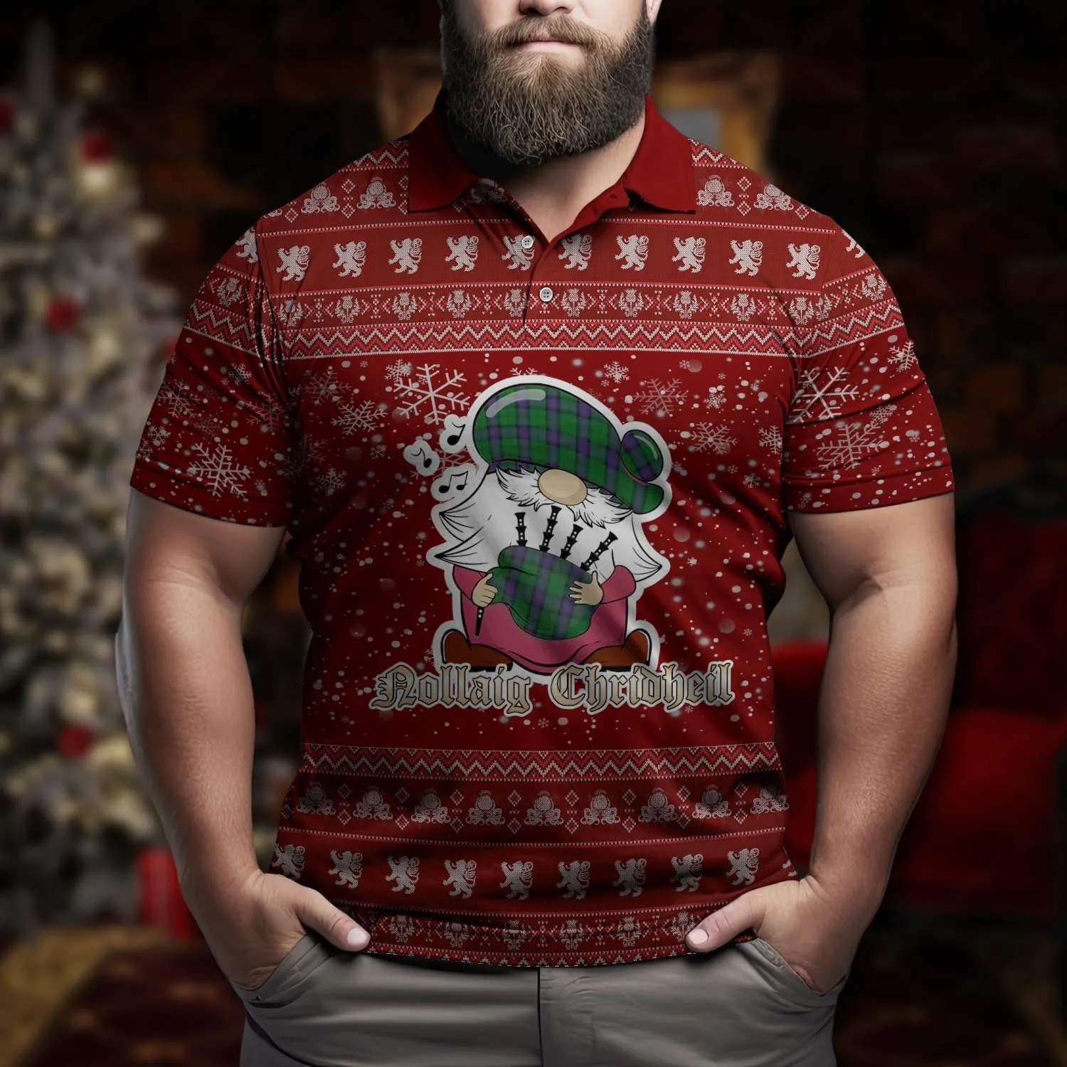 Armstrong Clan Christmas Family Polo Shirt with Funny Gnome Playing Bagpipes