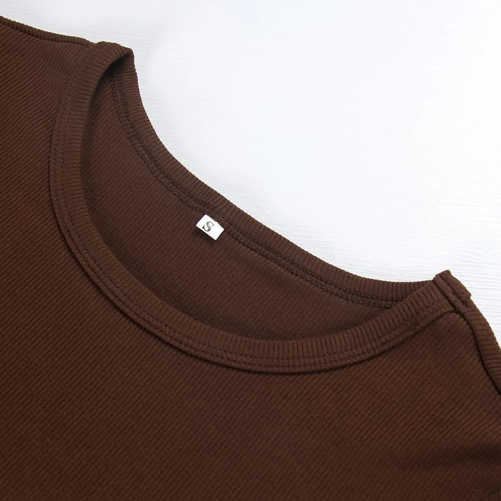 Artfish Women's Short Sleeve Shirts Crewneck Cropped Workout Slim Fitted Ribbed Casual Basic T-Shirts