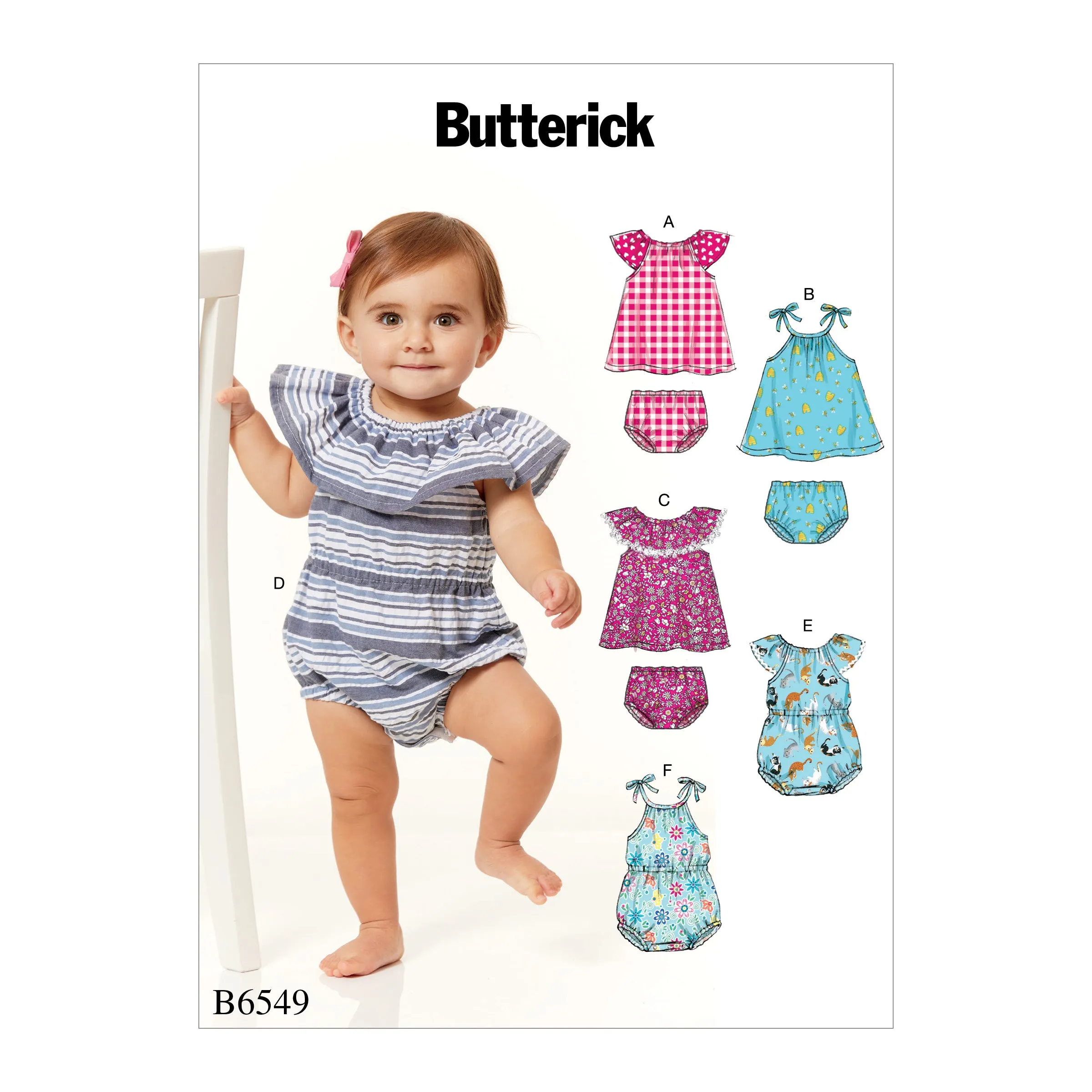 B6549 Infants' Romper, Dress and Panties (Size: NB-S-M-L-XL)