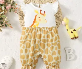 Baby Girl Romper - Baby Girl Summer Giraffe Sleeveless Spliced Romper