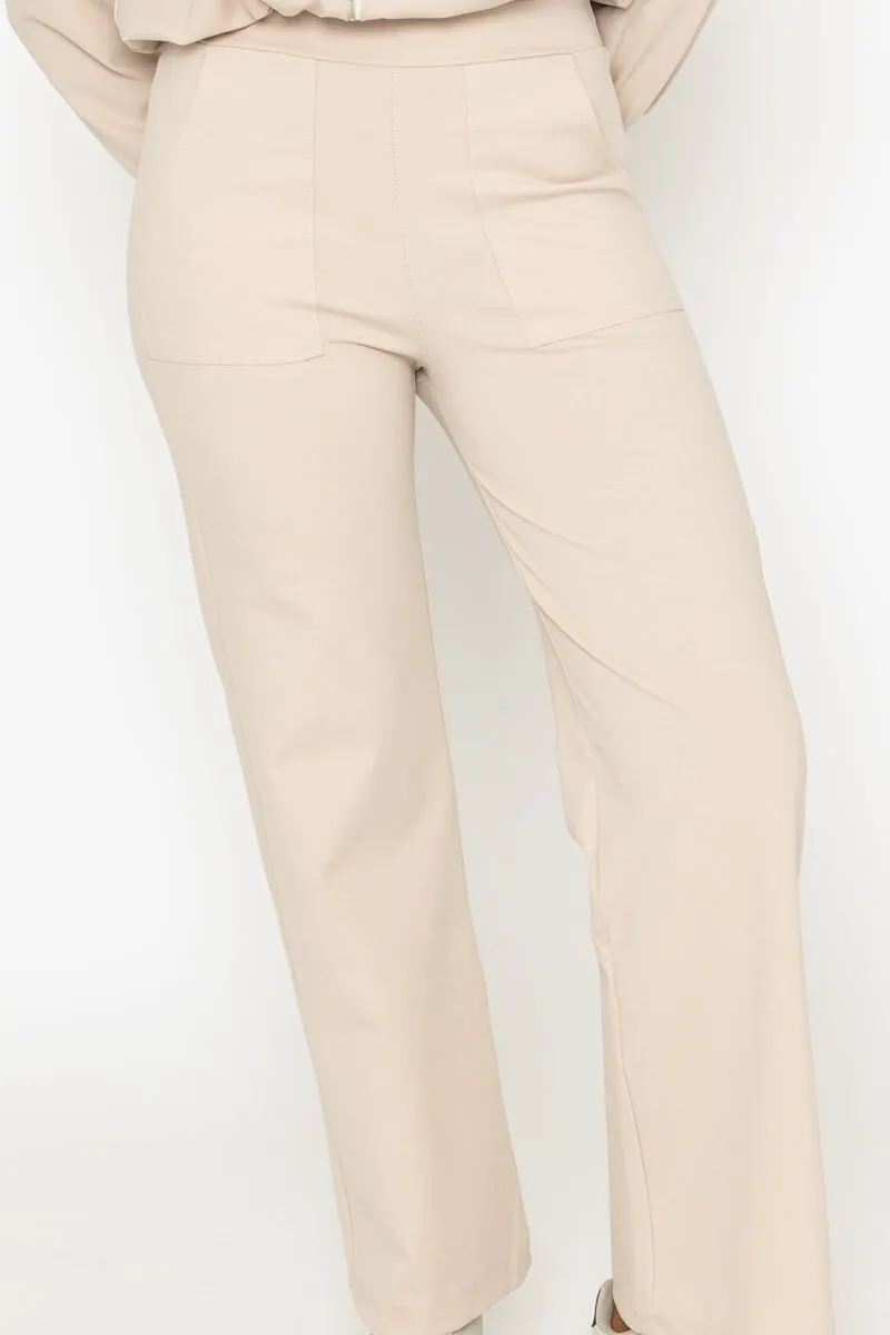Beige Ponte Wide Leg Trousers