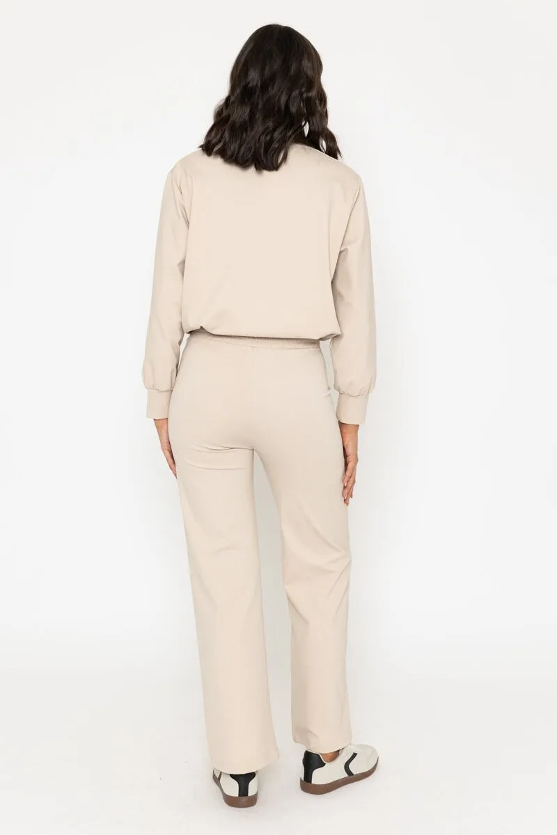 Beige Ponte Wide Leg Trousers