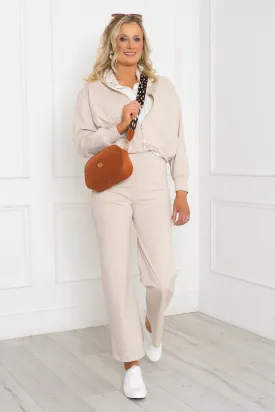 Beige Ponte Wide Leg Trousers