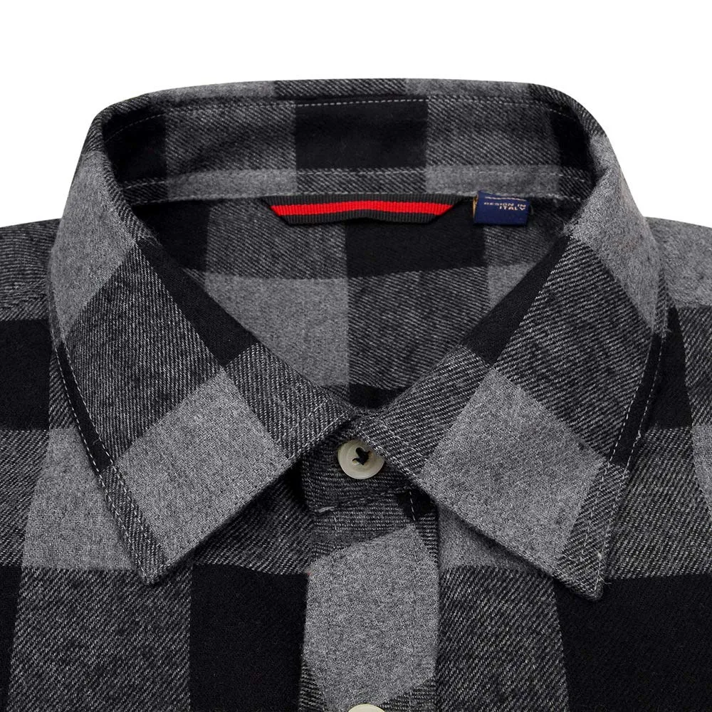 BIG & TALL Men's Button Down Long Sleeve Plaid Flannel Casual Shirts-Grey Black Plaid