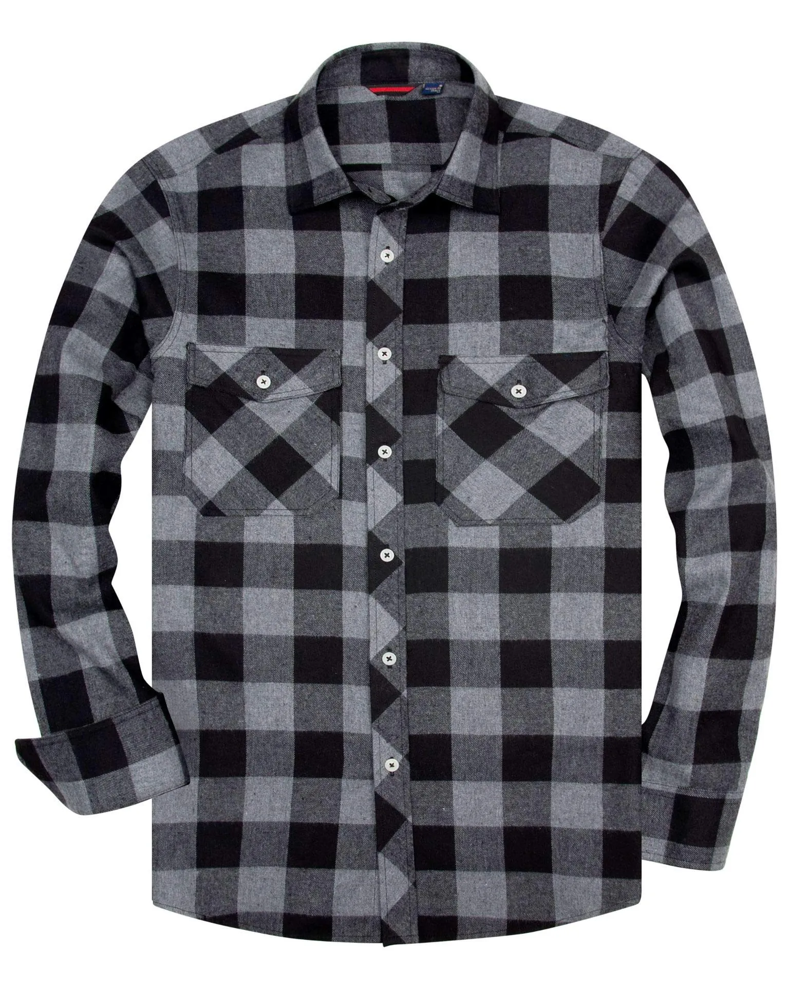 BIG & TALL Men's Button Down Long Sleeve Plaid Flannel Casual Shirts-Grey Black Plaid