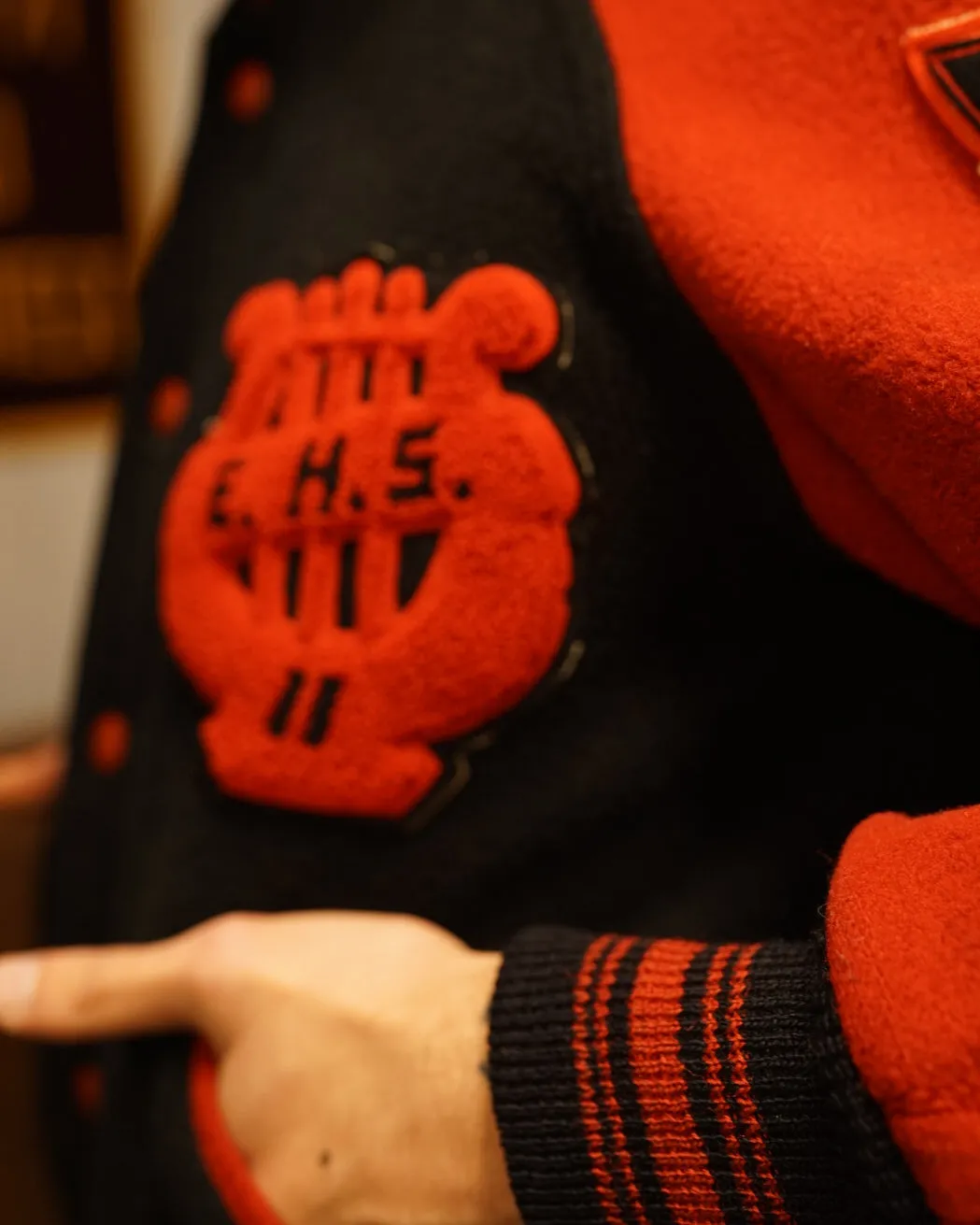 Black and Red Wool Varsity Jacket (M)