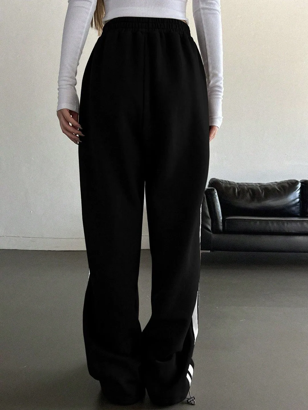 Black Knitted High-Rise Loose Fit Joggers