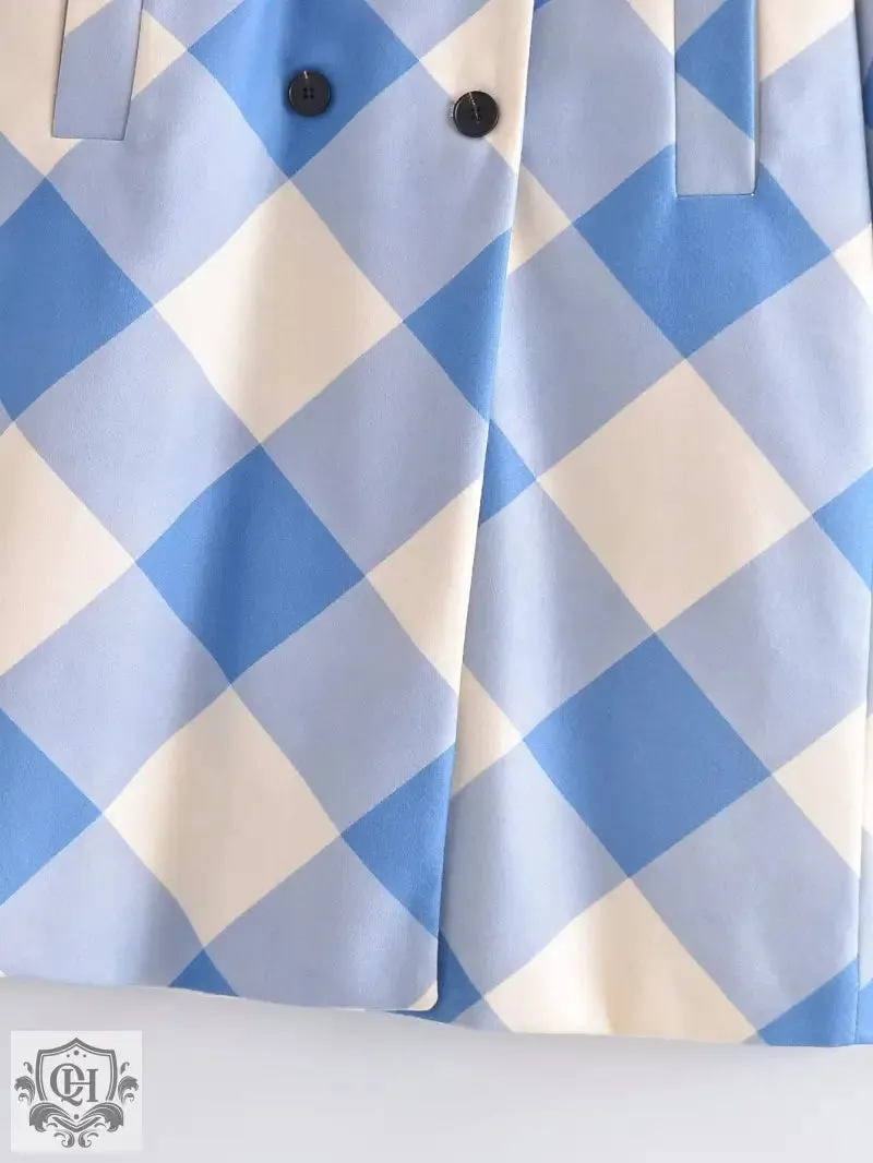 Blue Plaid Collared Coat
