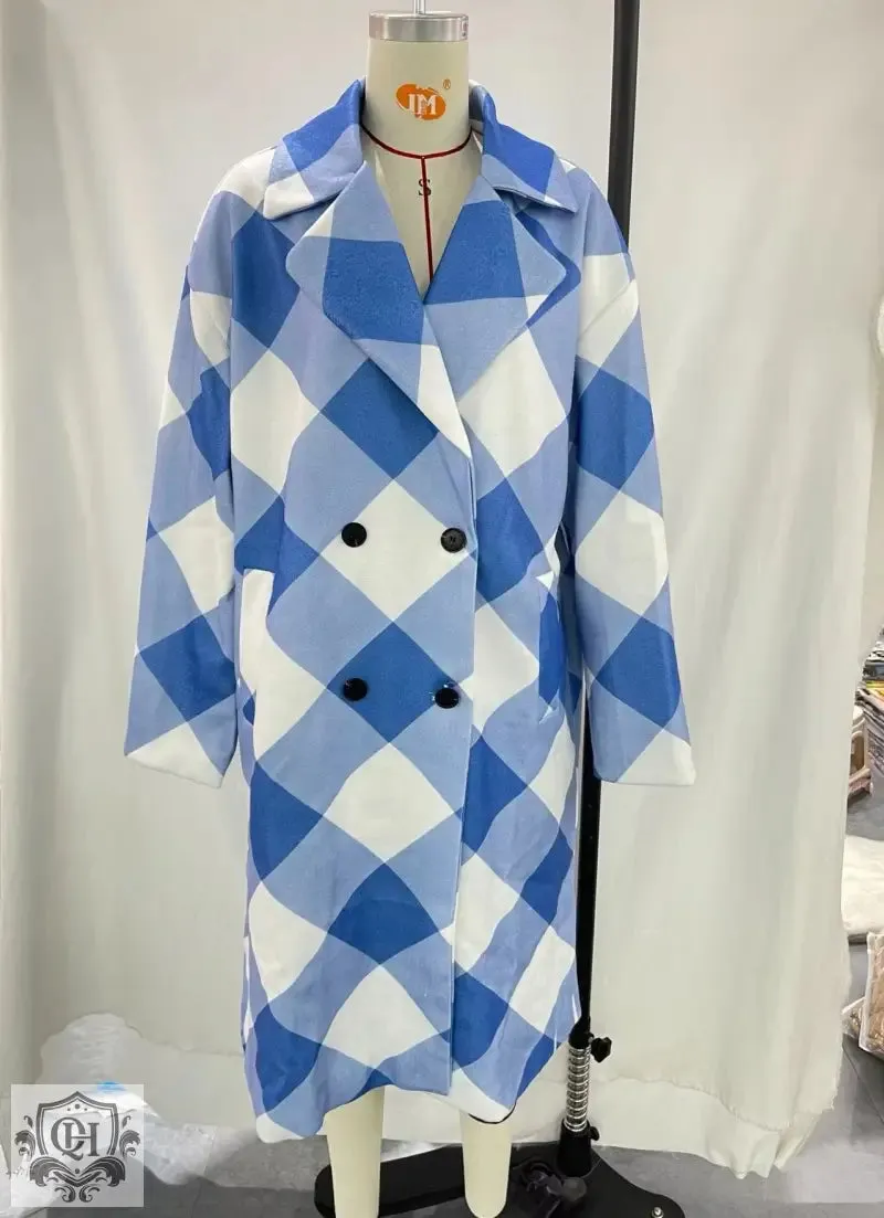 Blue Plaid Collared Coat