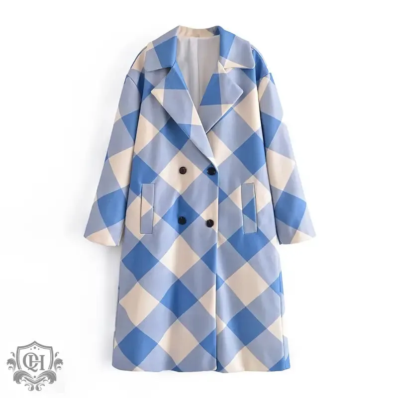 Blue Plaid Collared Coat