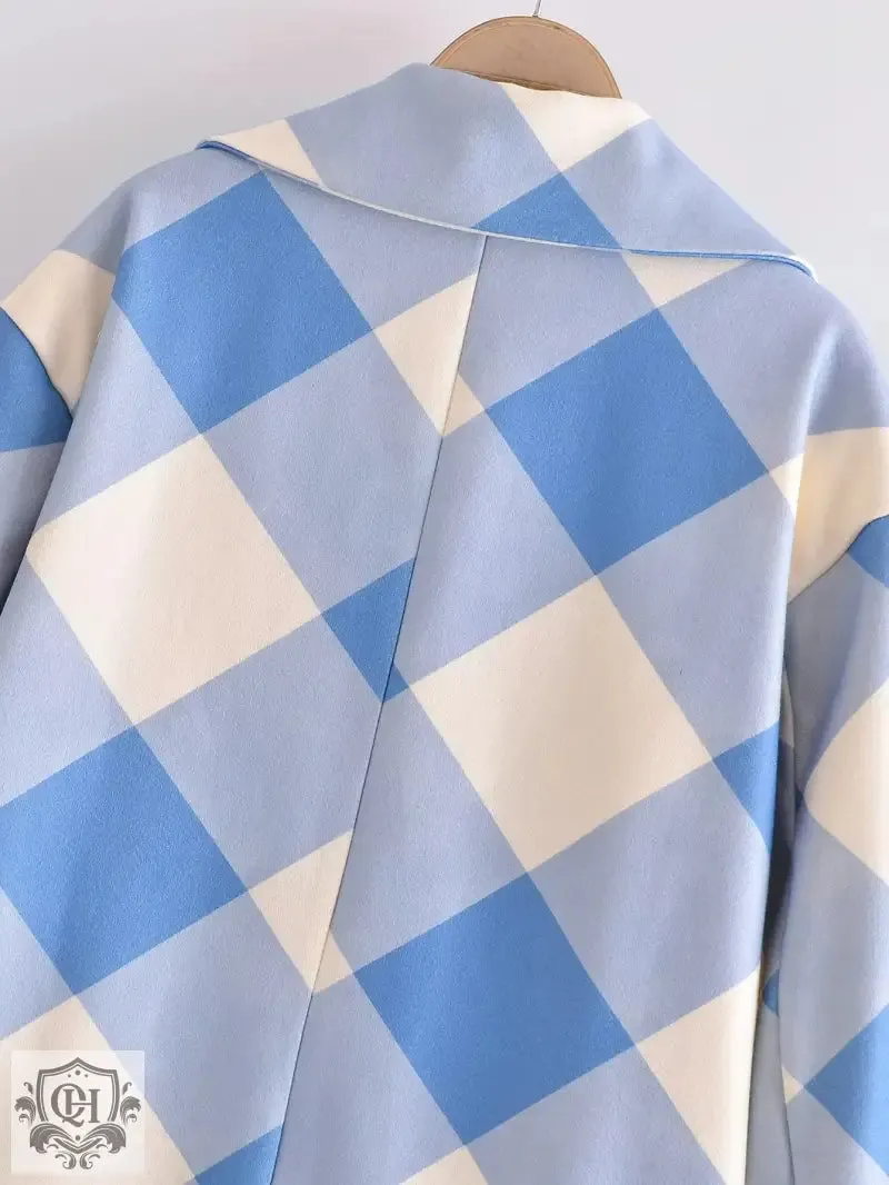 Blue Plaid Collared Coat