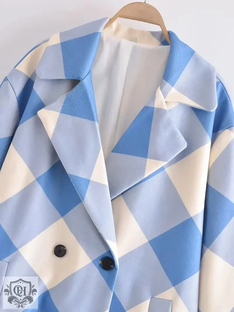 Blue Plaid Collared Coat
