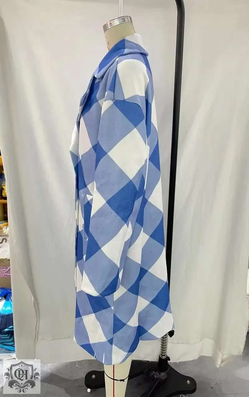 Blue Plaid Collared Coat