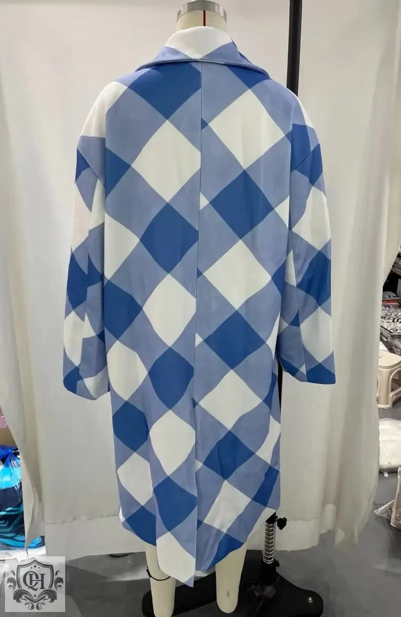 Blue Plaid Collared Coat