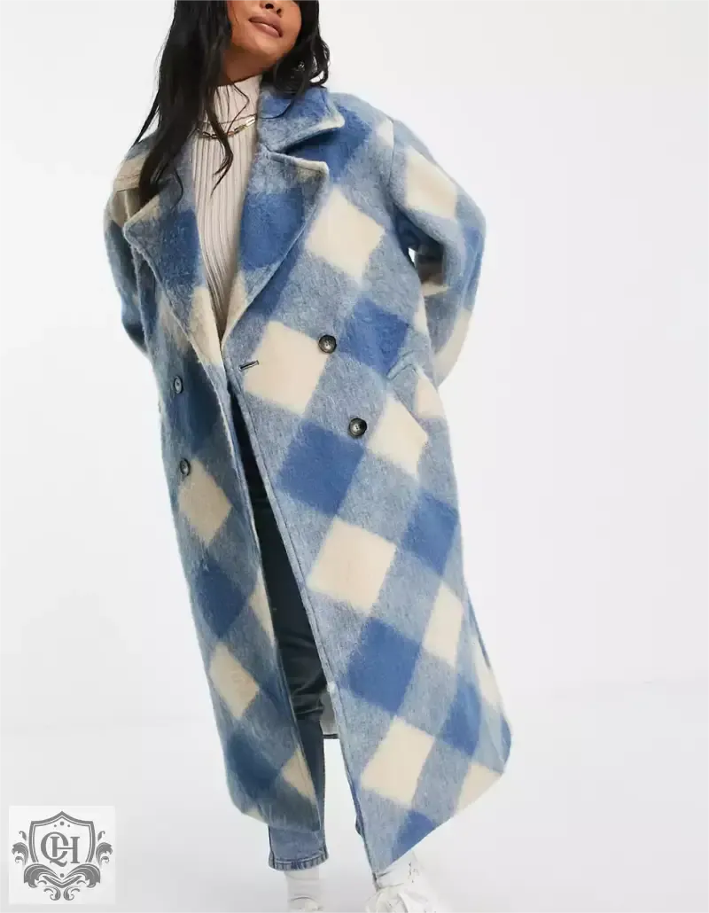 Blue Plaid Collared Coat