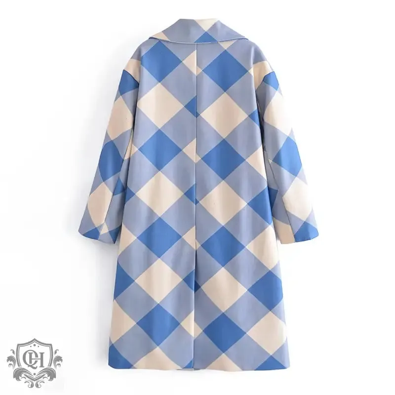 Blue Plaid Collared Coat