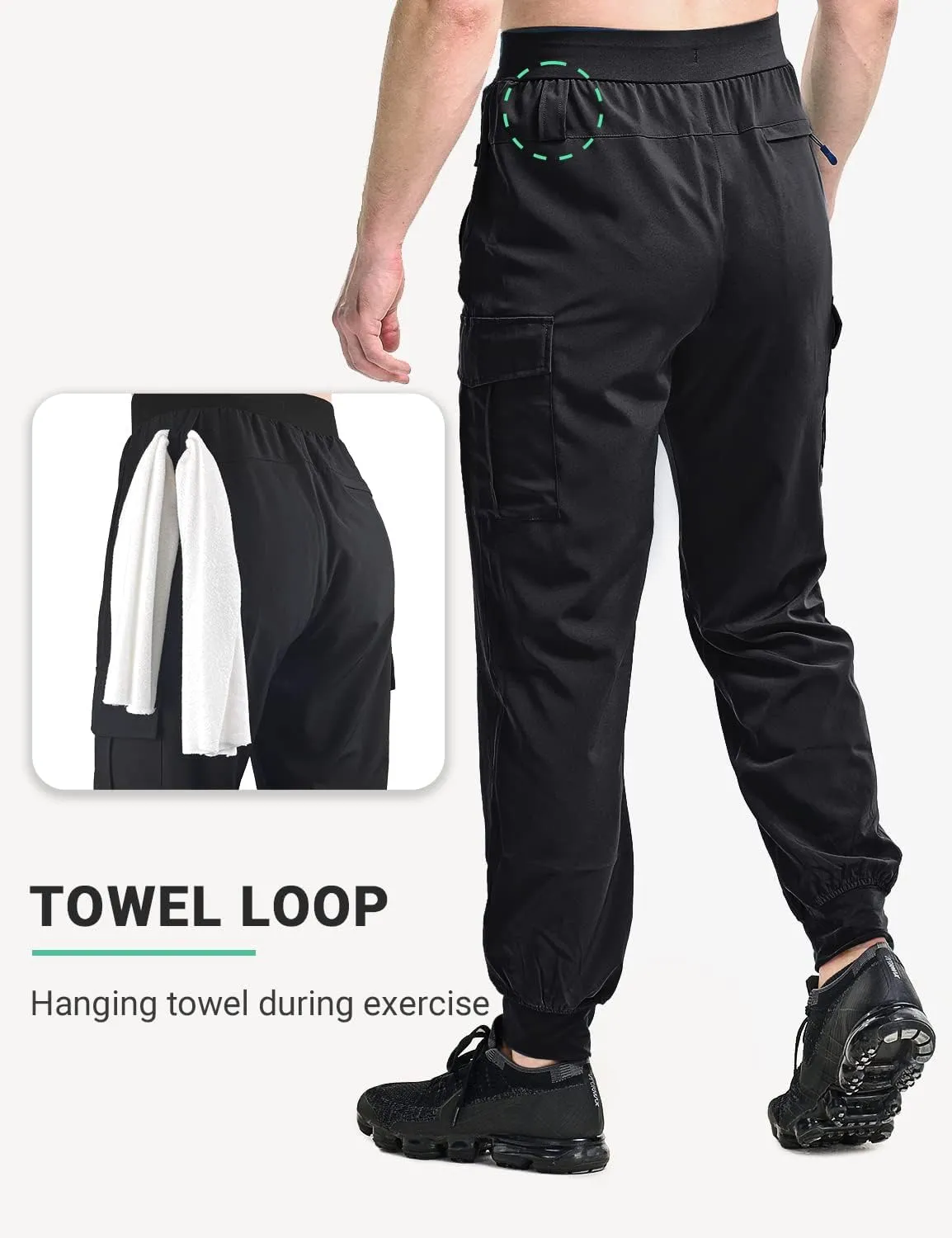 BVVU Men's Lightweight Cargo Joggers with Zipper Pockets Sweatpants for Men Quick Dry Gym Workout Athletic Golf Track Pants