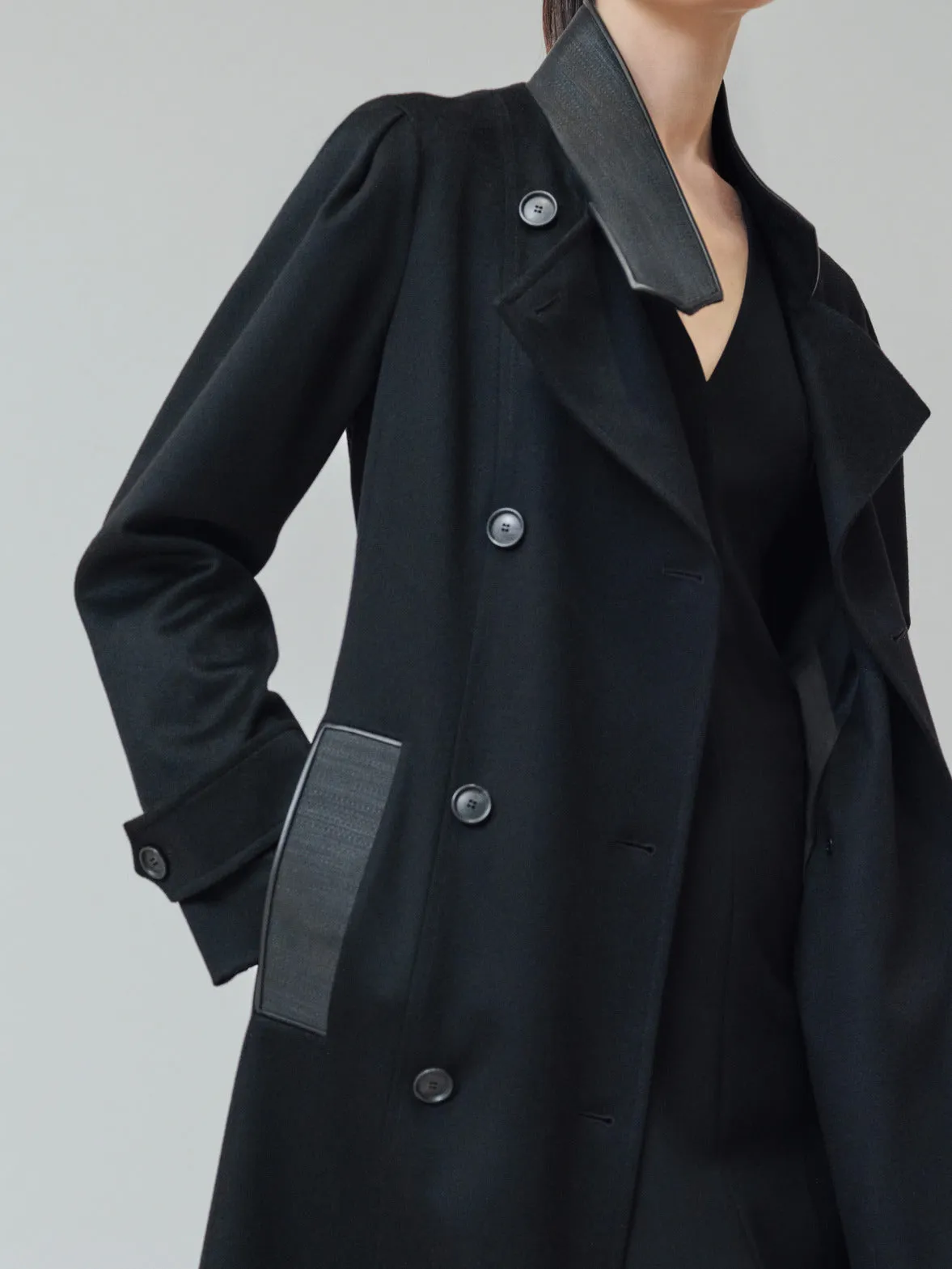 Cashmere Coat with Horsehair Collar and Pocket