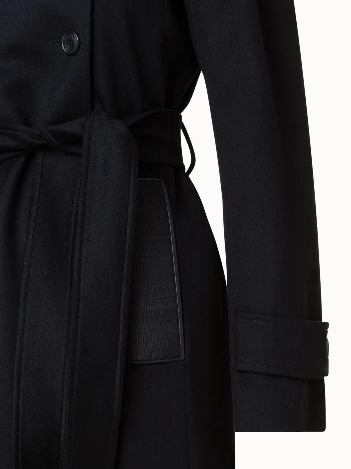 Cashmere Coat with Horsehair Collar and Pocket