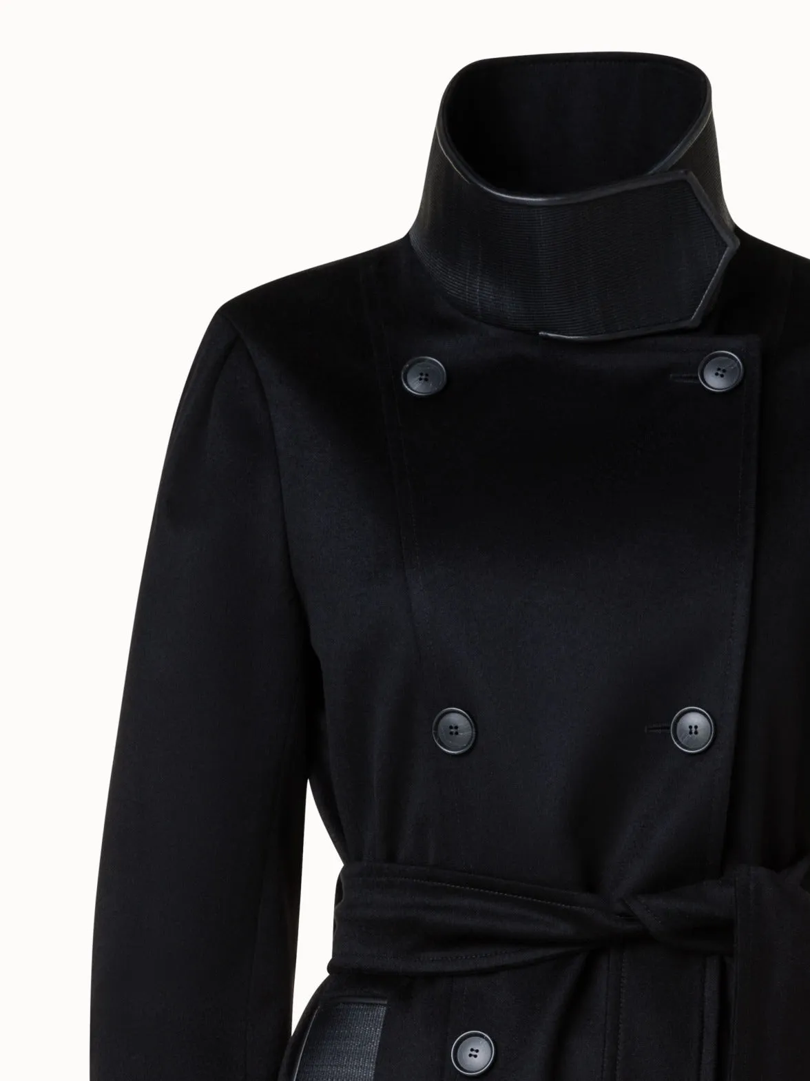 Cashmere Coat with Horsehair Collar and Pocket