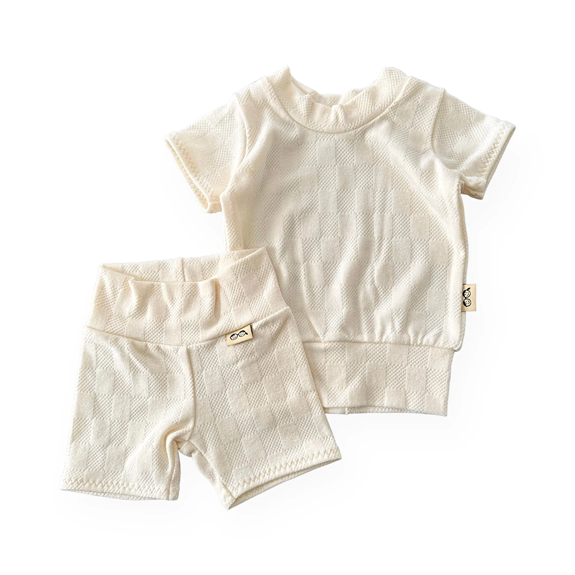 Cream Checkers Biker Shorts Lounge Set