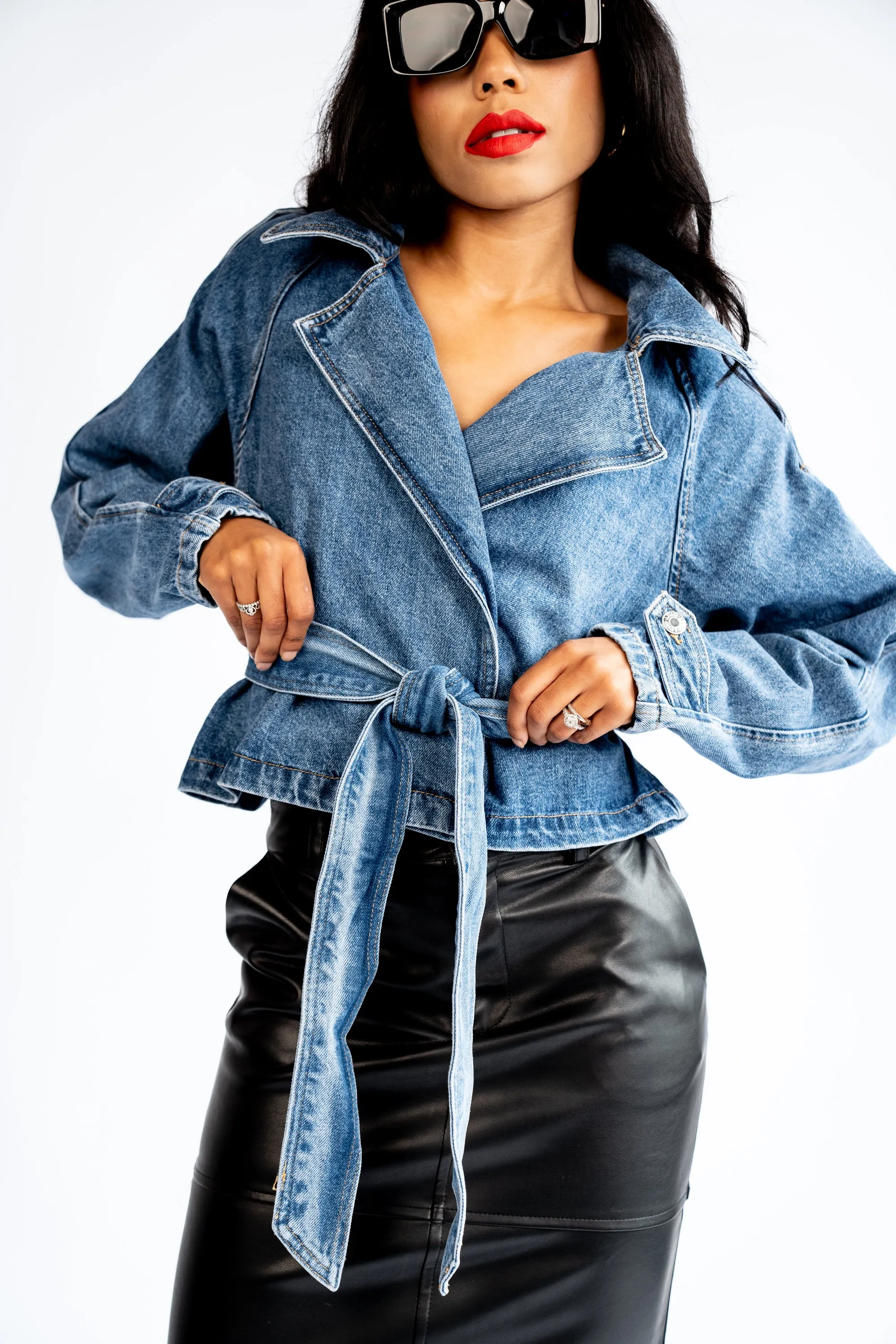 Cropped Denim Trench Coat