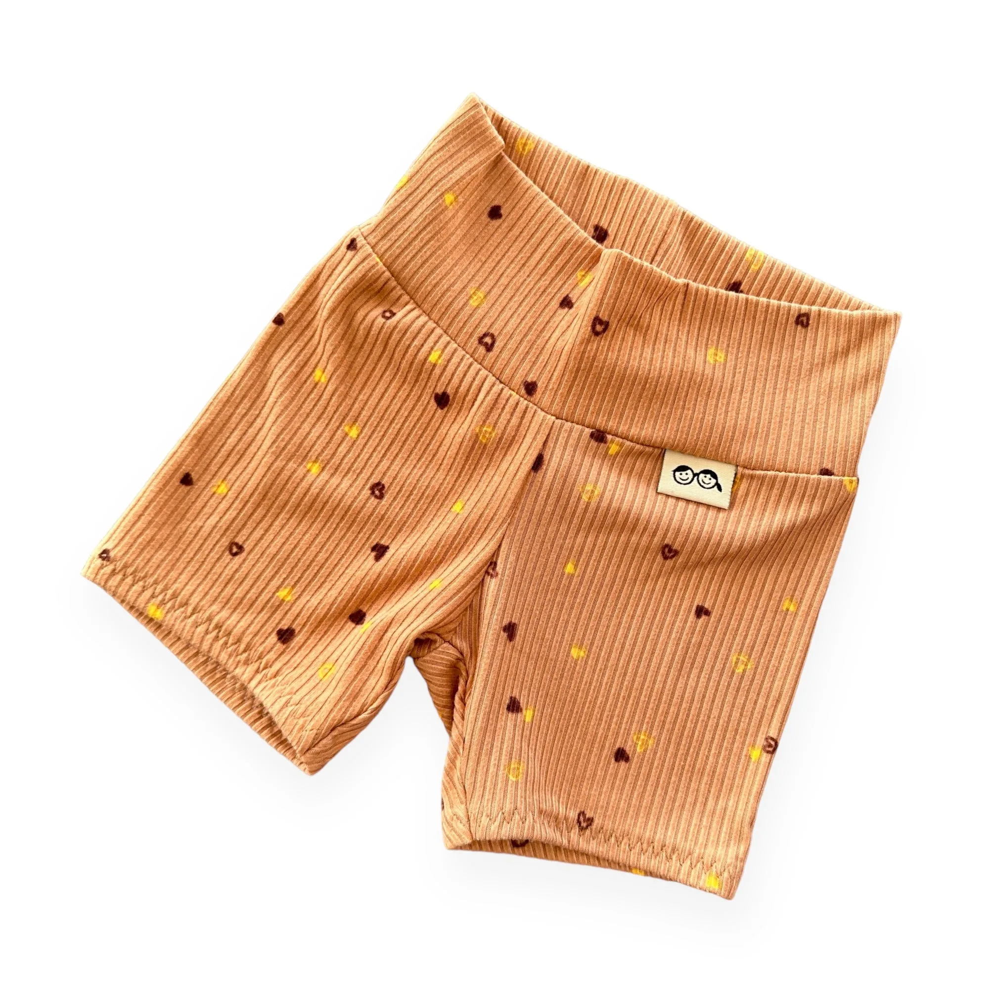 Dainty Hearts on Camel Ribbed Biker Shorts