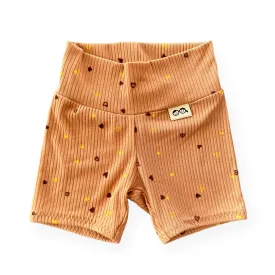 Dainty Hearts on Camel Ribbed Biker Shorts