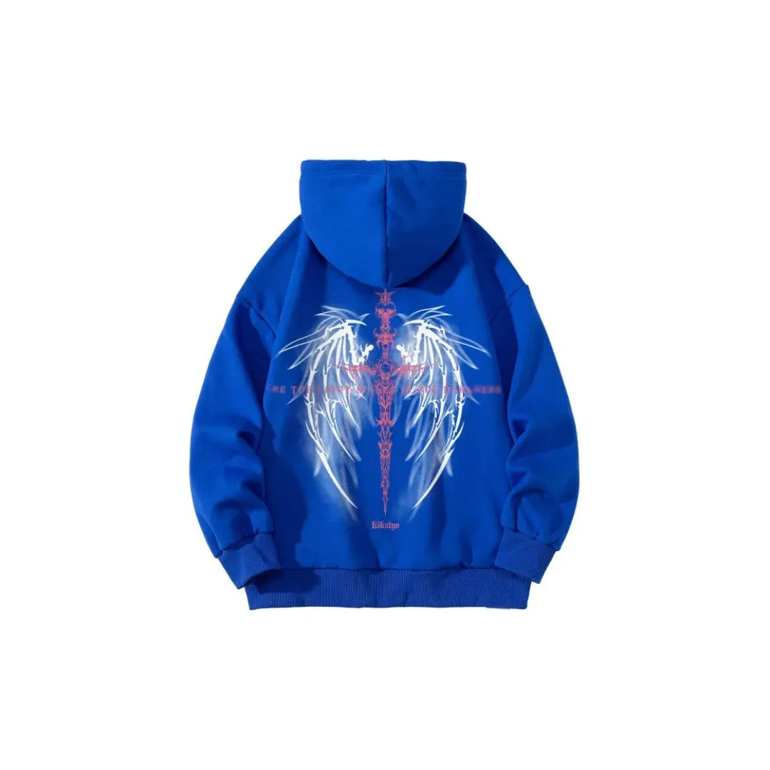 Dark magic sword wings pattern letter hoodies