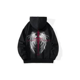 Dark magic sword wings pattern letter hoodies