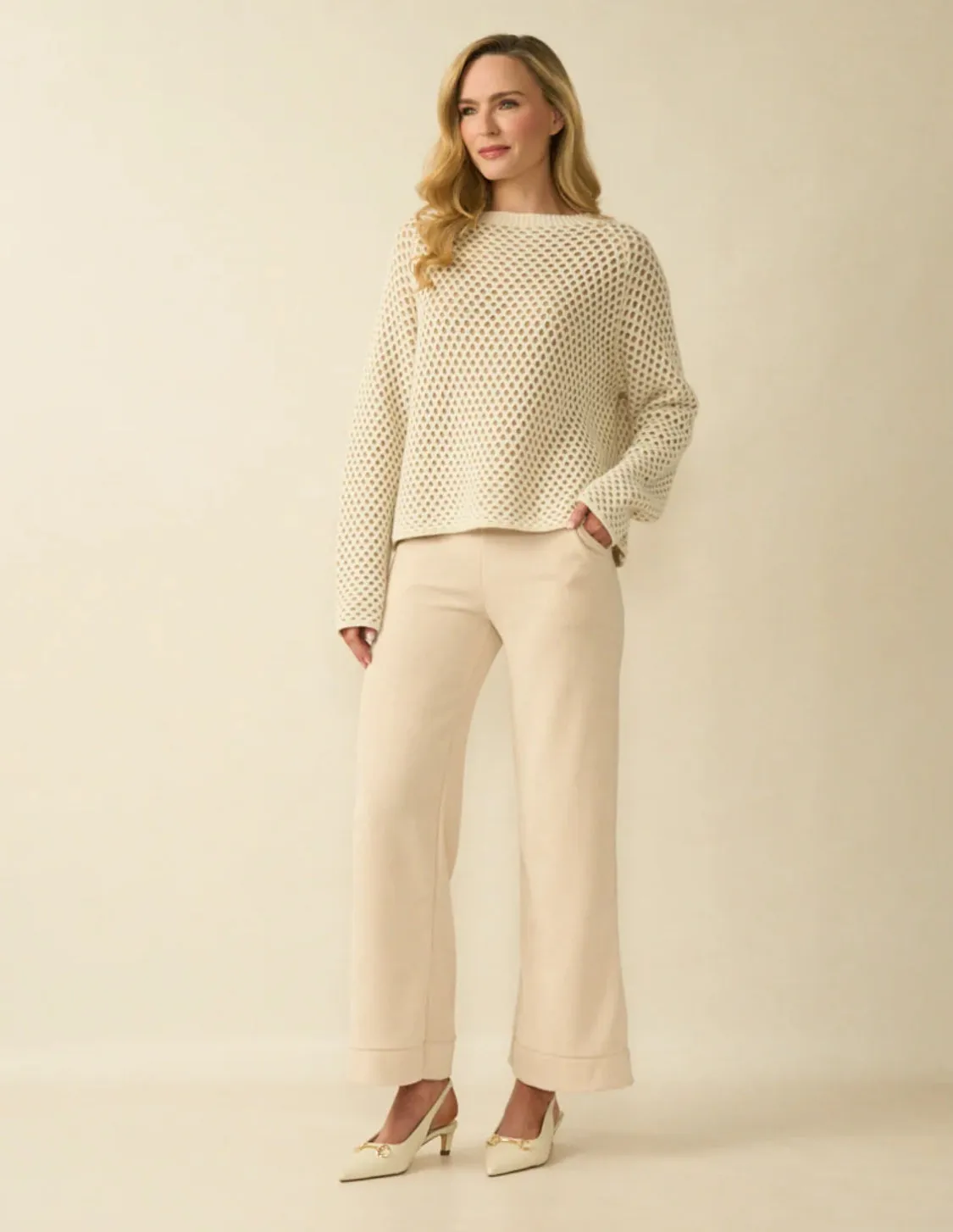 D.E.C.K By Decollage 2435 Punto Milano Plain Wide Leg Trousers (3 Colours)