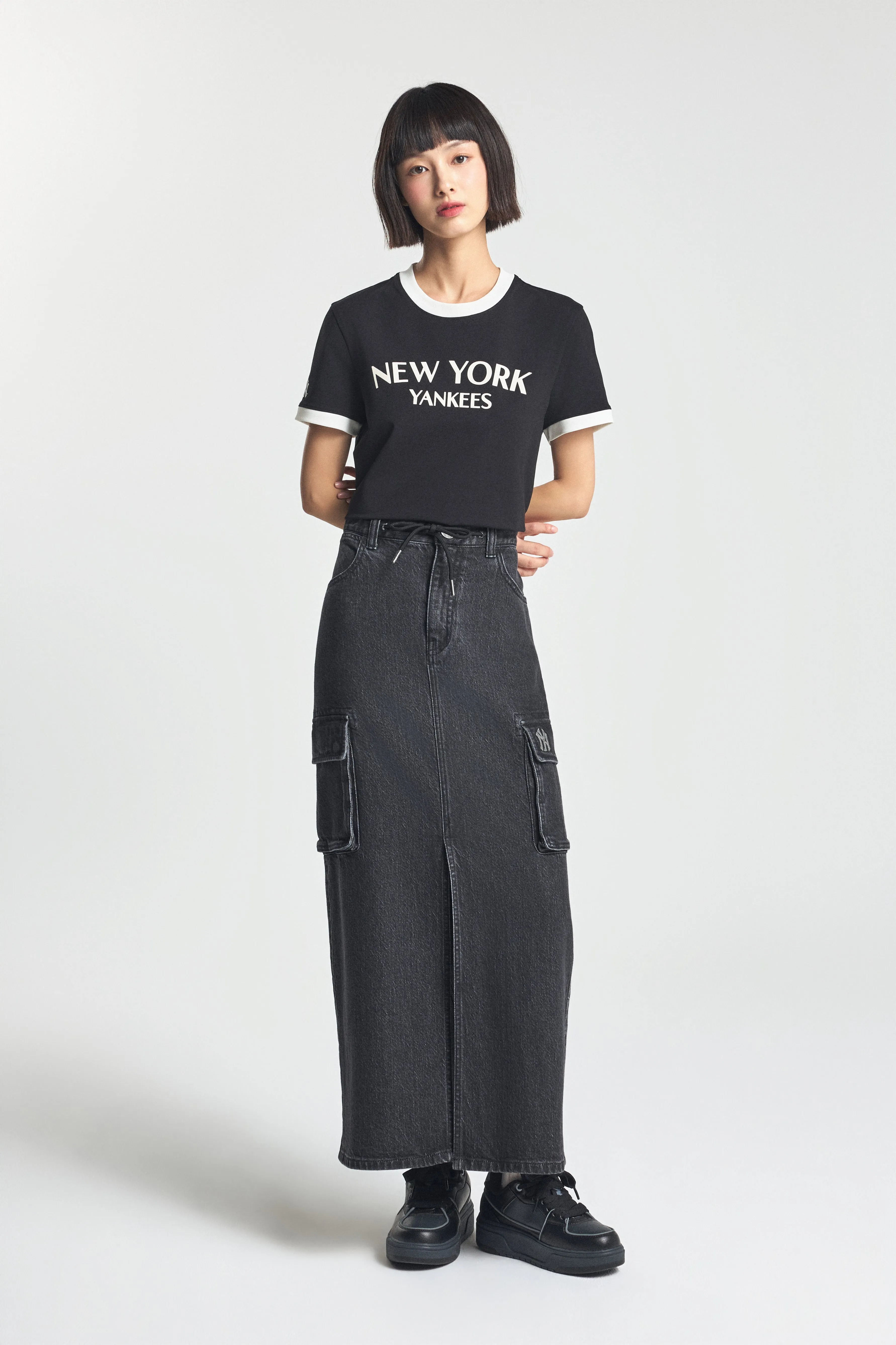 Denim Basic Small Logo New York Yankees Denim Skirts