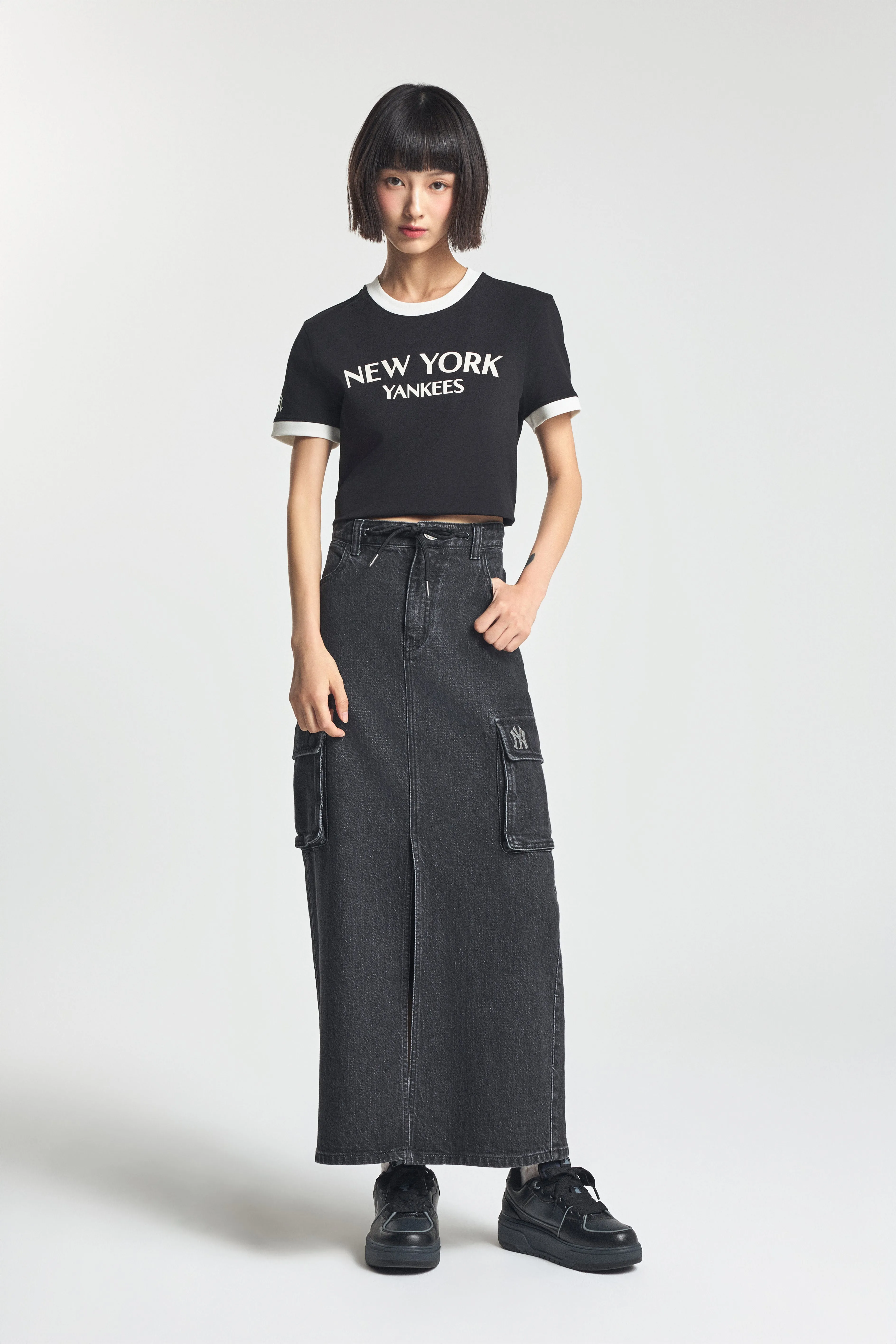 Denim Basic Small Logo New York Yankees Denim Skirts