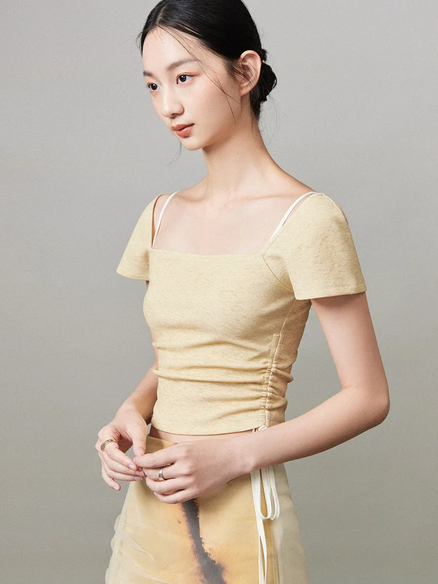 Drawstring Simple Cropped Tops