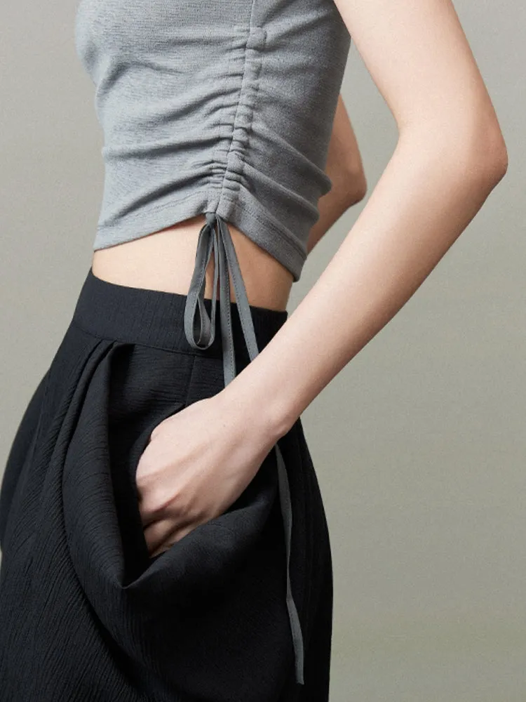 Drawstring Simple Cropped Tops
